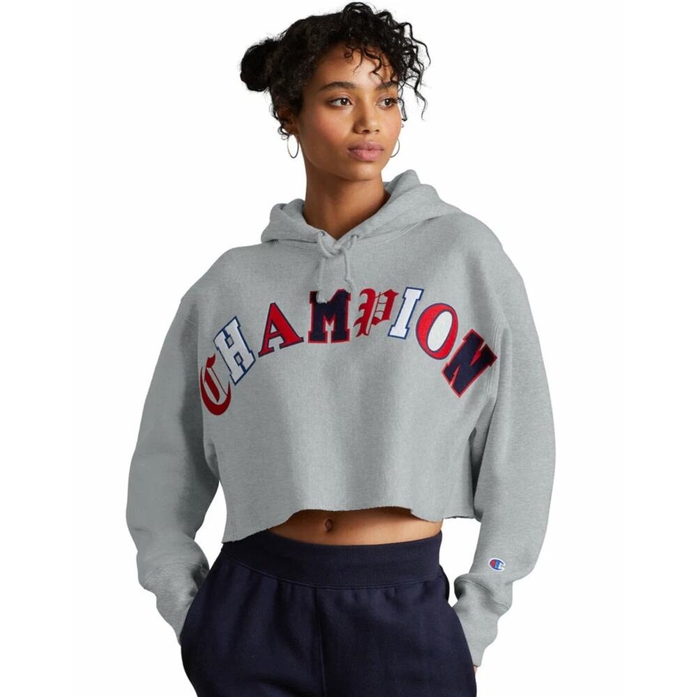 Champion Oversized Cropped VARSITY Old English Letter Reverse Weave Hoodie Large